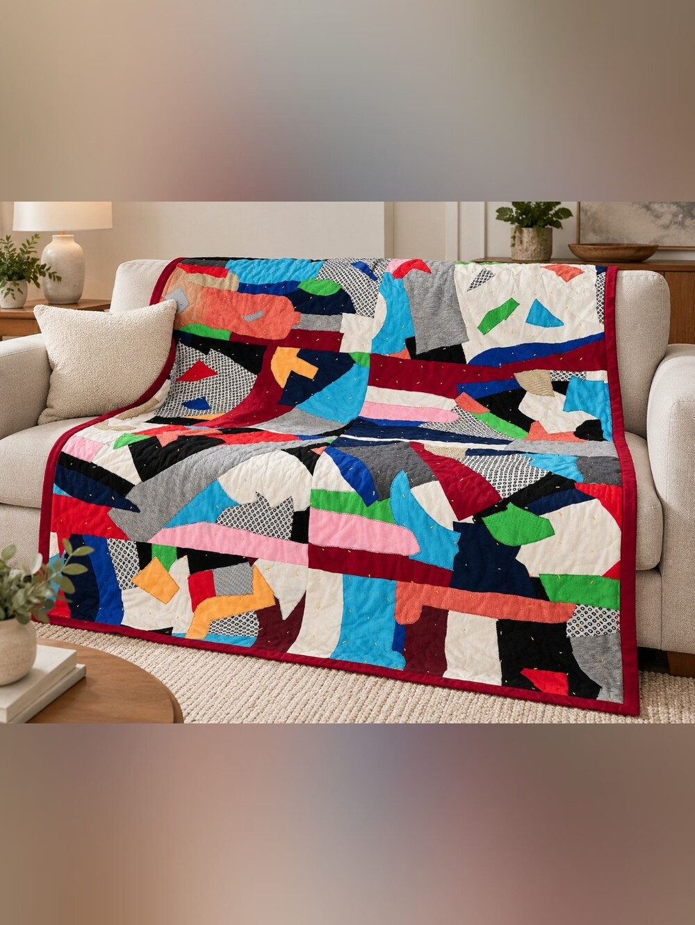 Vibrant Multicolor Patchwork Quilted Throw - Colorful Modern Bedding